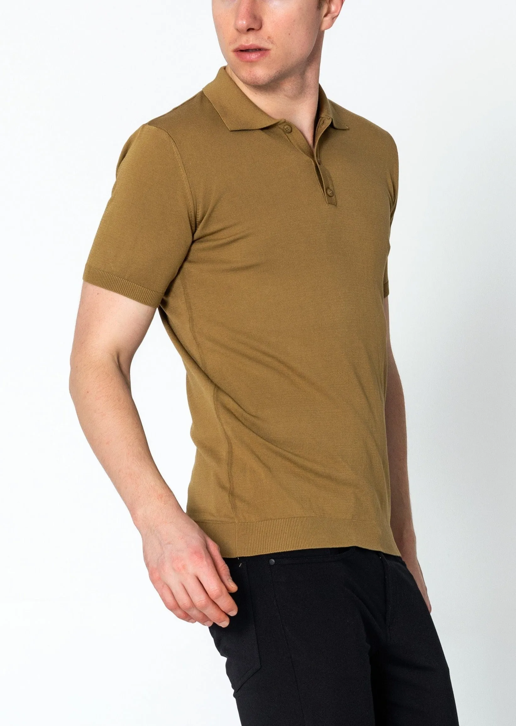 Lightweight Tonal-button Polo Tee - Mustard