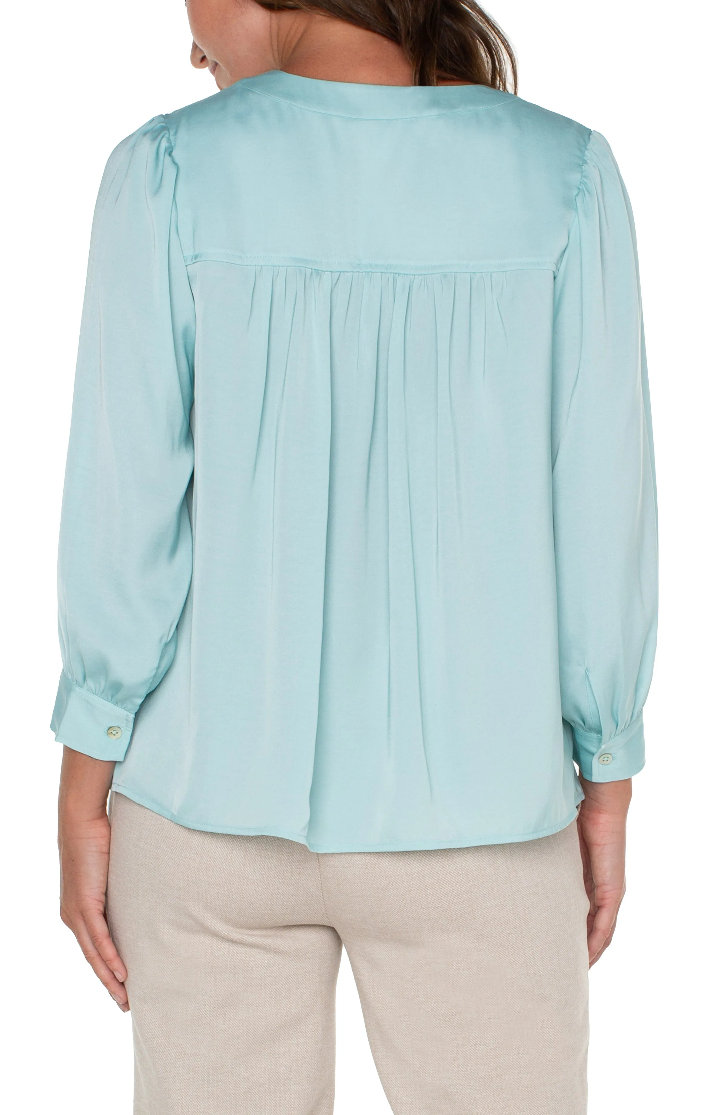 Liverpool V-Neck Popover Woven Blouse (Pastel Turquoise)