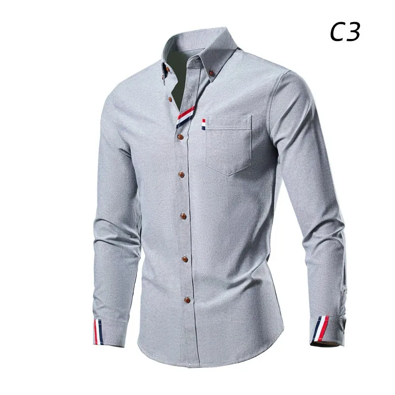 Men's Business Casual Long Sleeve Shirt Solid Color Slim Fit Shirt