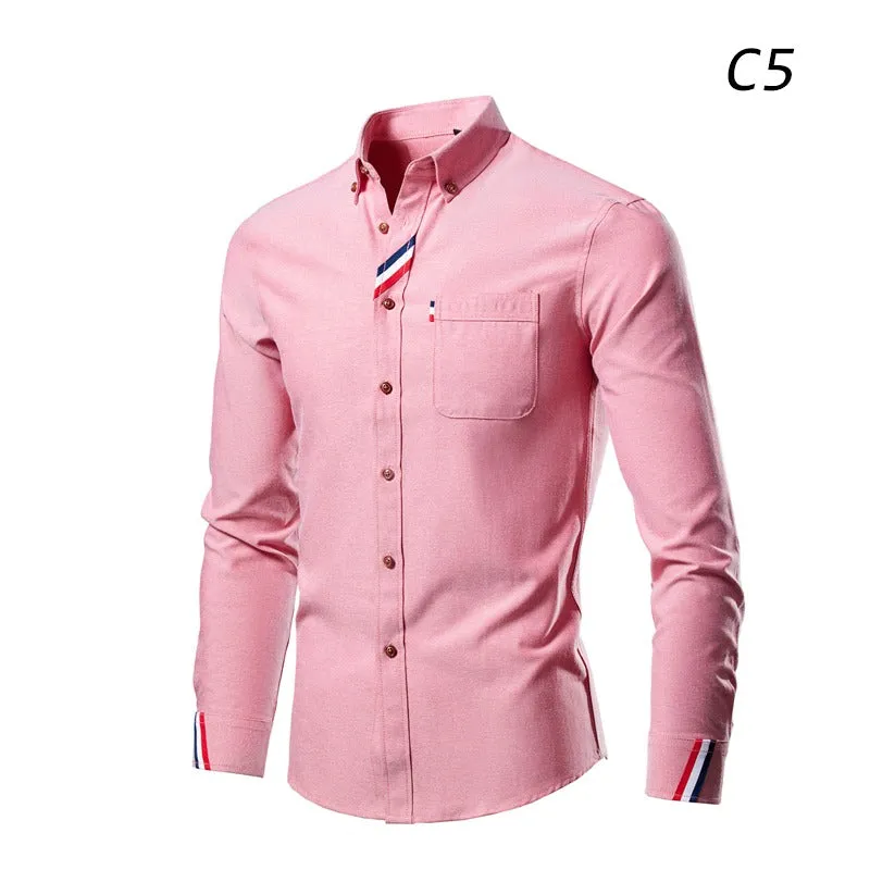 Men's Business Casual Long Sleeve Shirt Solid Color Slim Fit Shirt