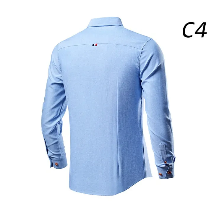 Men's Business Casual Long Sleeve Shirt Solid Color Slim Fit Shirt