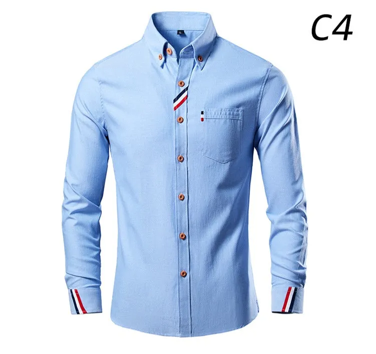 Men's Business Casual Long Sleeve Shirt Solid Color Slim Fit Shirt