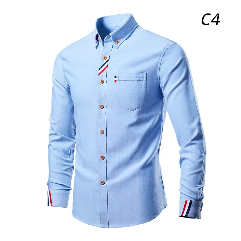 Men's Business Casual Long Sleeve Shirt Solid Color Slim Fit Shirt