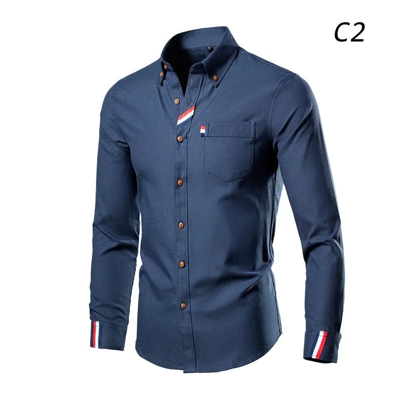 Men's Business Casual Long Sleeve Shirt Solid Color Slim Fit Shirt