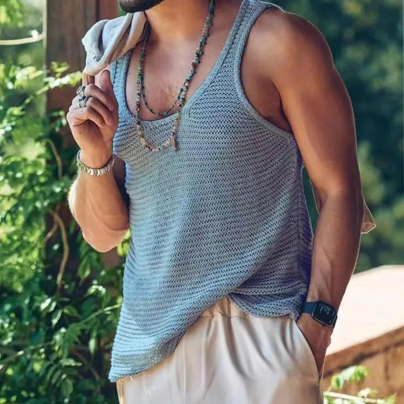 Men's Casual Solid Color Knitted Tank Top 55936533Y