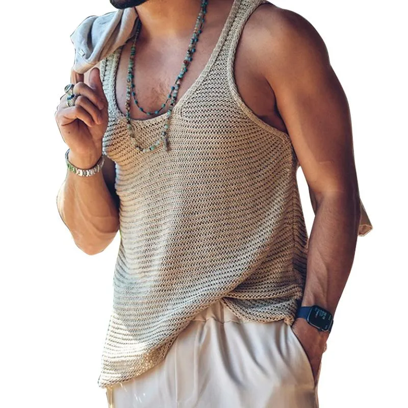 Men's Casual Solid Color Knitted Tank Top 55936533Y