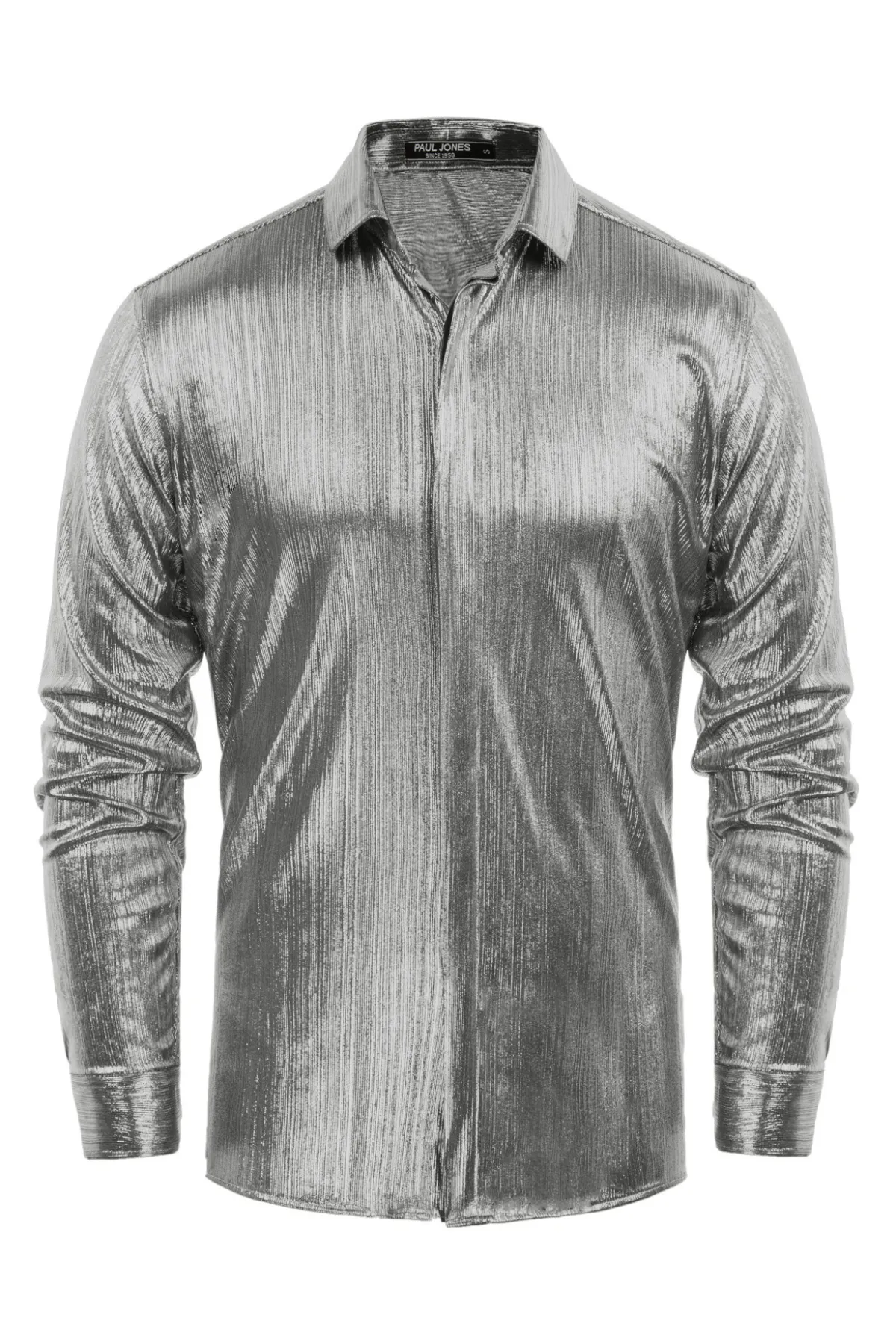 Mens Metallic Dress Shirts Long Sleeve Button Down 70s Disco Cardigans Shirt Party Costume