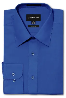 Men's Slim Fit Solid Color Dress Shirt (Royal Blue)