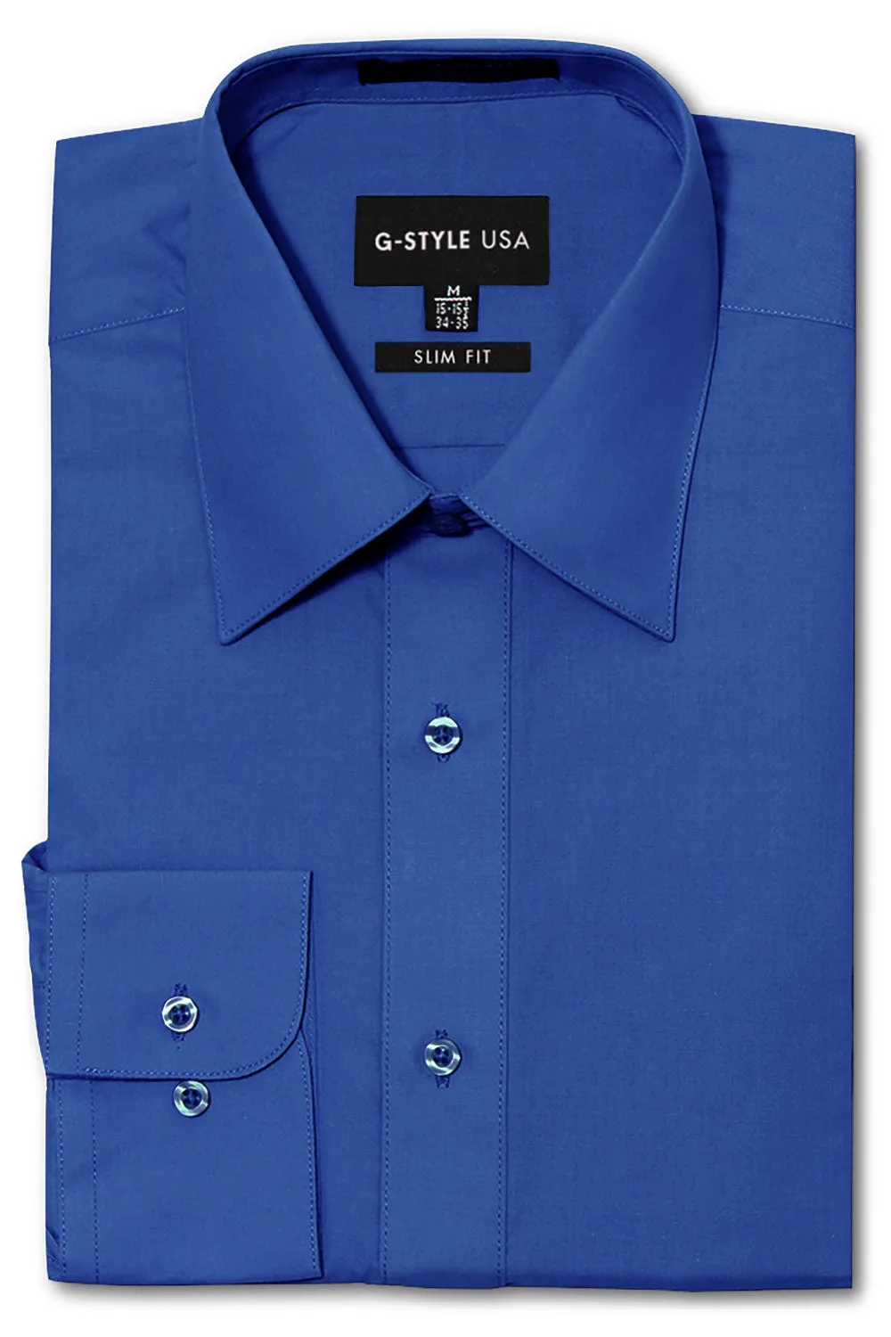 Men's Slim Fit Solid Color Dress Shirt (Royal Blue)