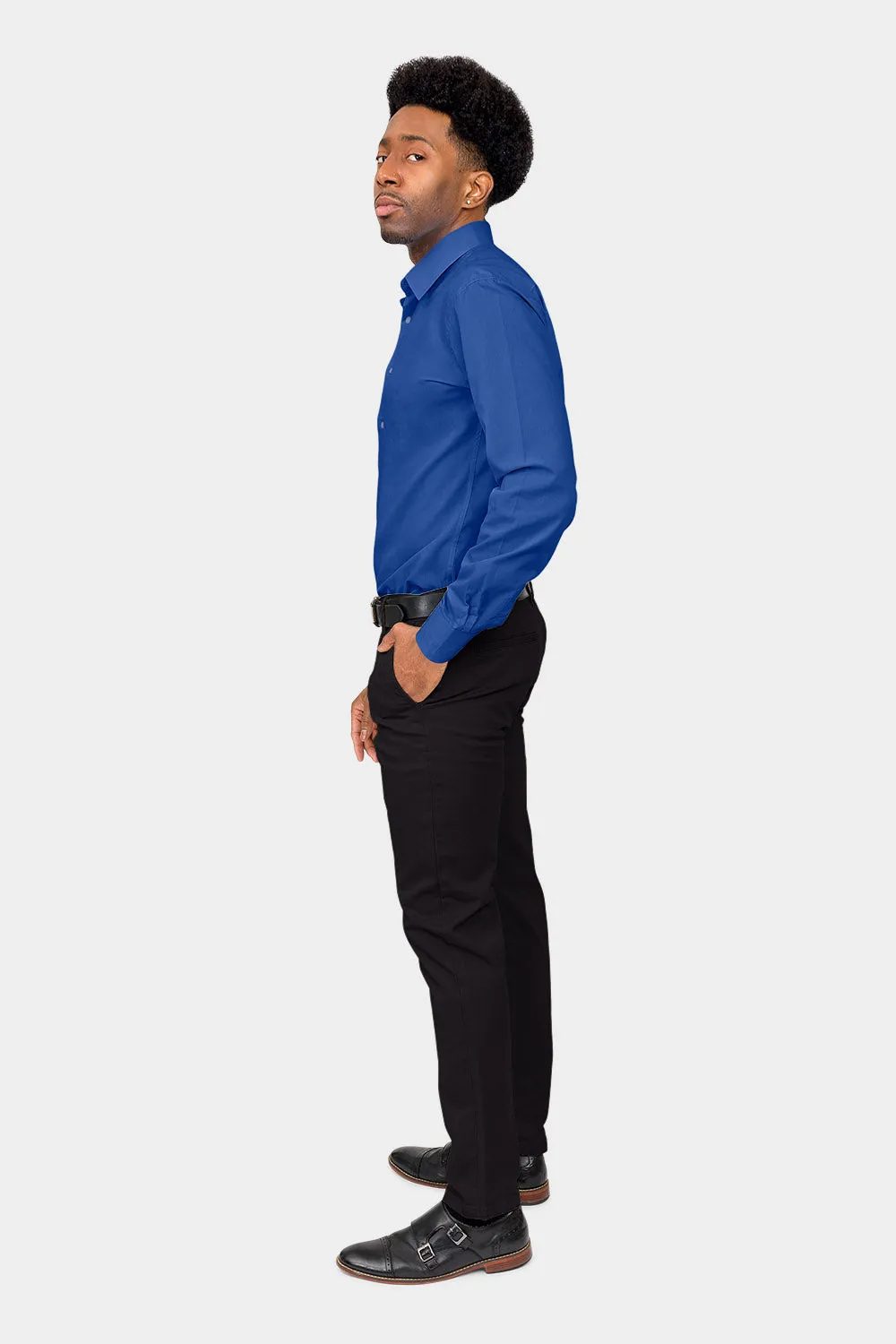 Men's Slim Fit Solid Color Dress Shirt (Royal Blue)