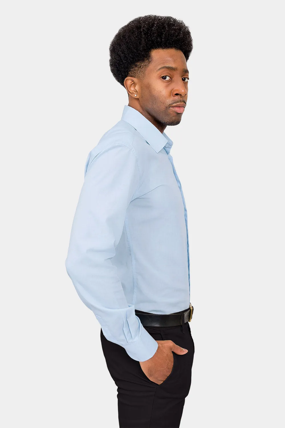 Men's Slim Fit Solid Color Dress Shirt (Sky Blue)