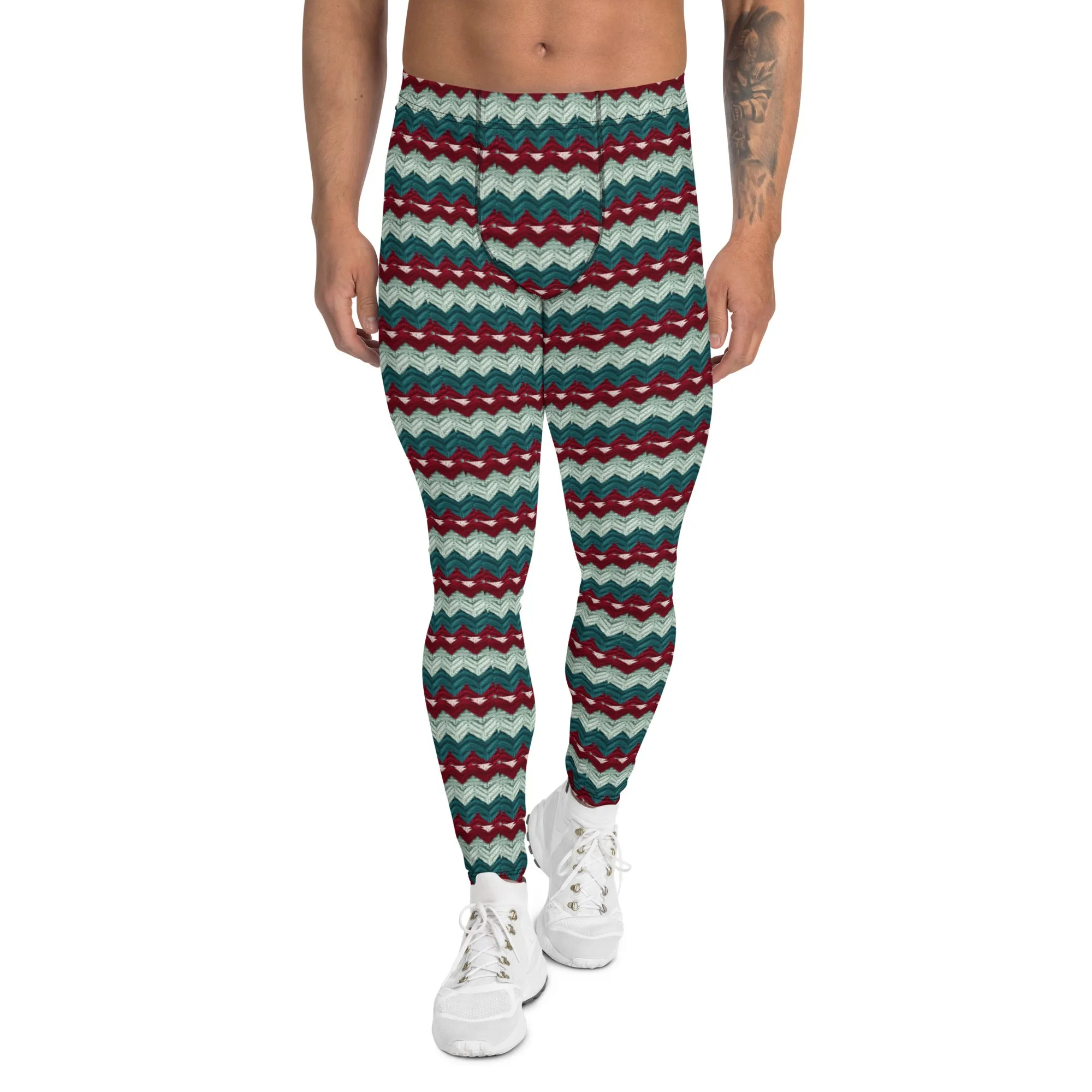 Men's Ugly Christmas Holiday Leggings | Green, Red, Stripes