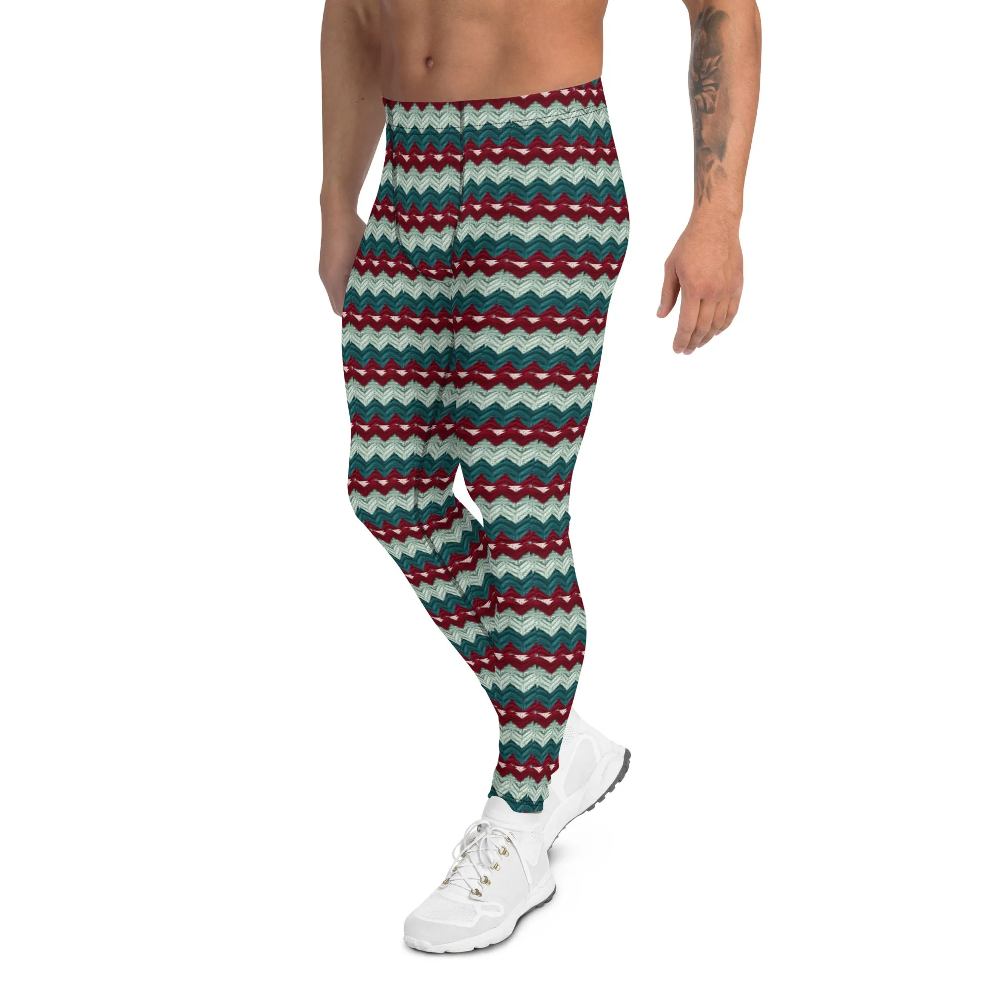 Men's Ugly Christmas Holiday Leggings | Green, Red, Stripes