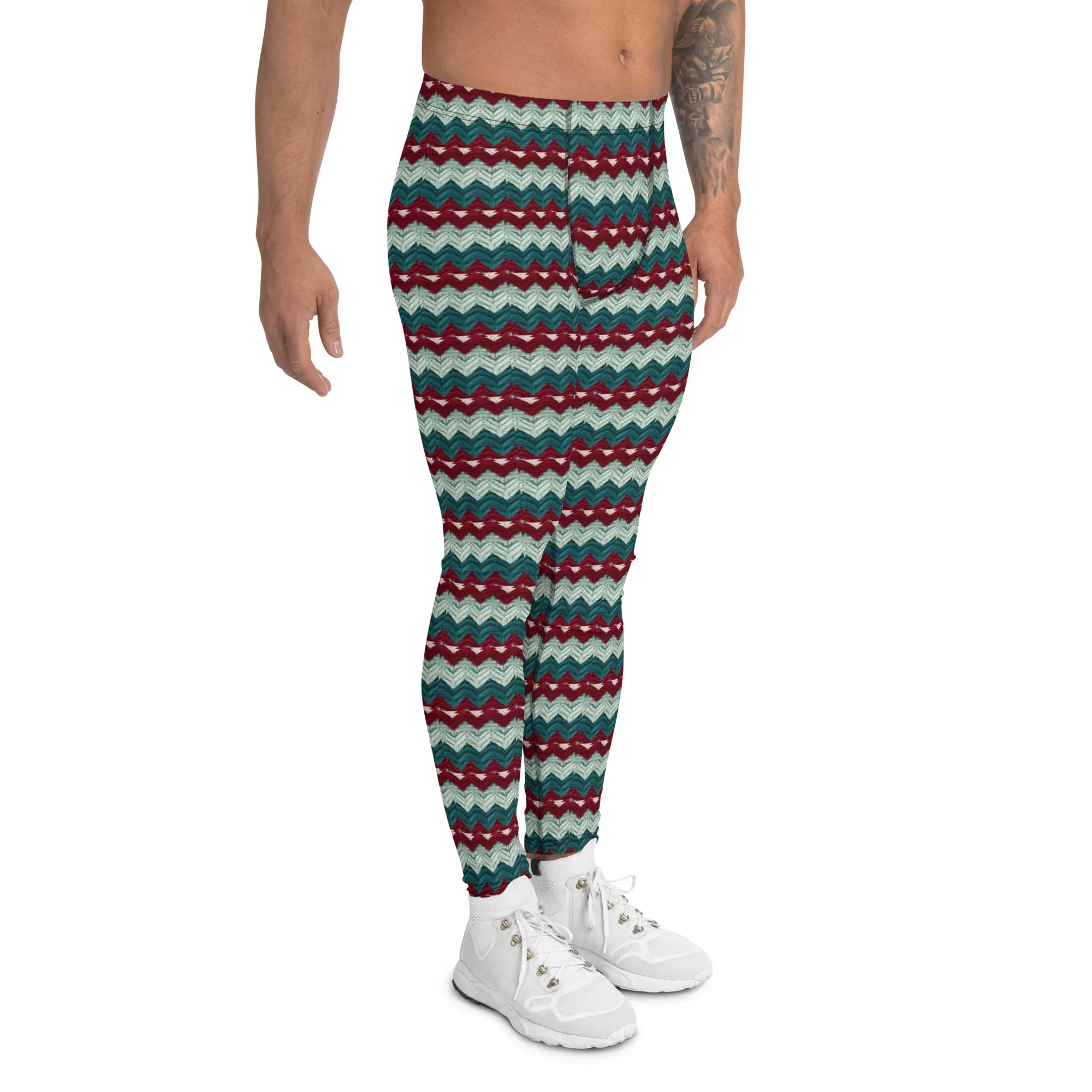 Men's Ugly Christmas Holiday Leggings | Green, Red, Stripes