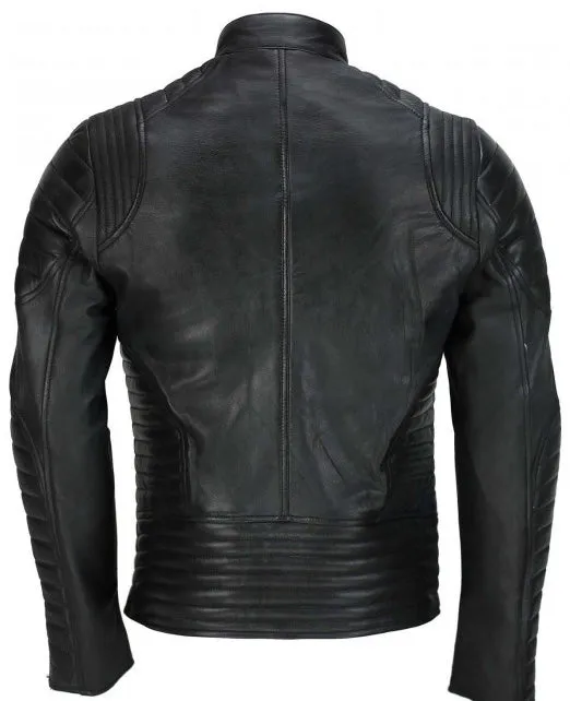 Men’s Vintage Designer Quilted Panel Style Sheep Leather Fashion Biker Jacket