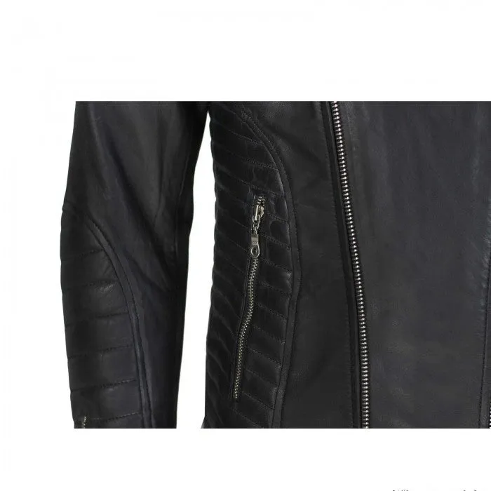 Men’s Vintage Designer Quilted Panel Style Sheep Leather Fashion Biker Jacket