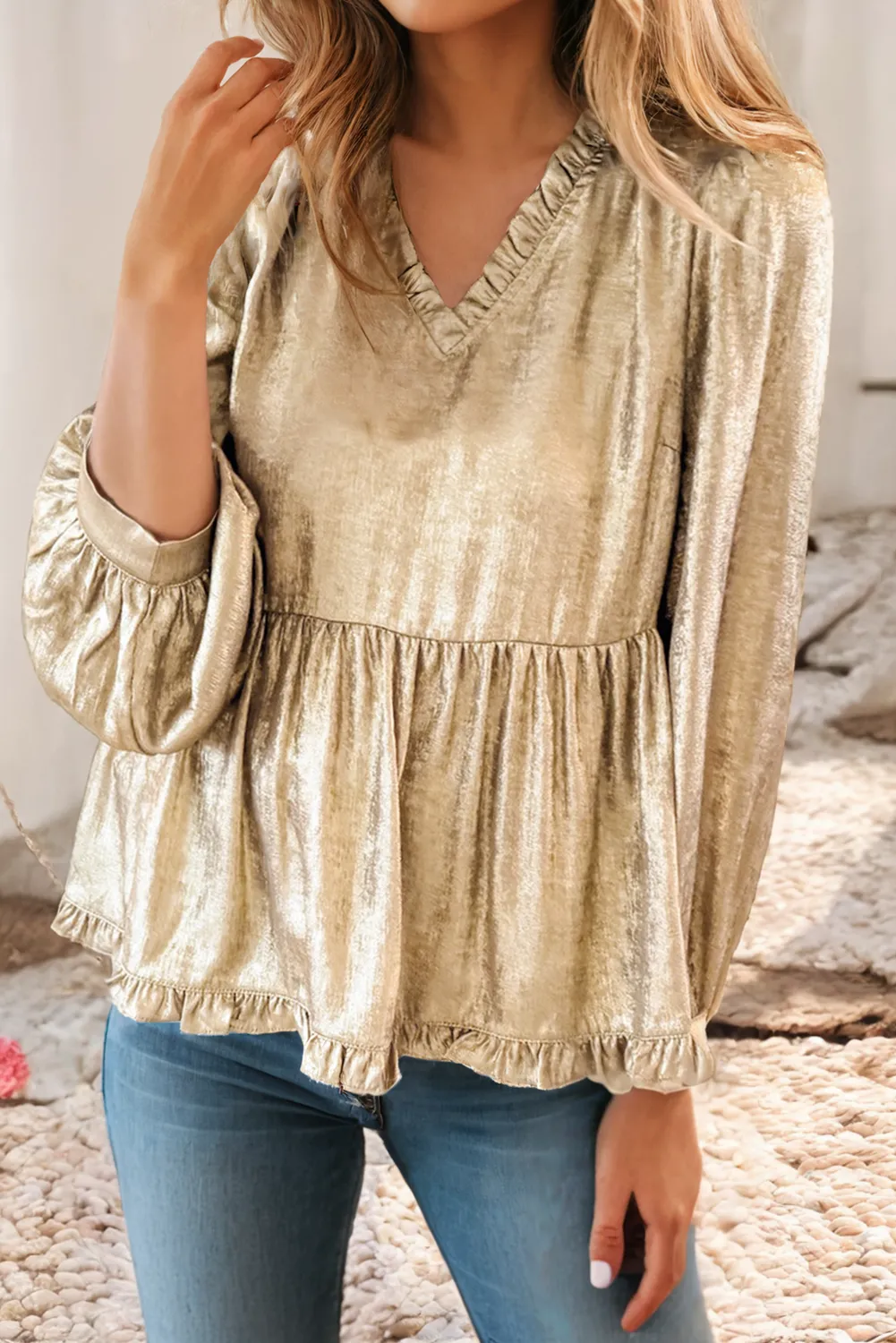 Metallic Babydoll Blouse