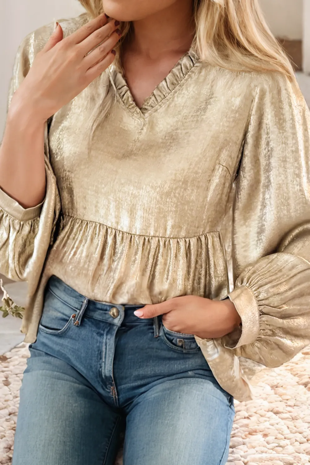 Metallic Babydoll Blouse