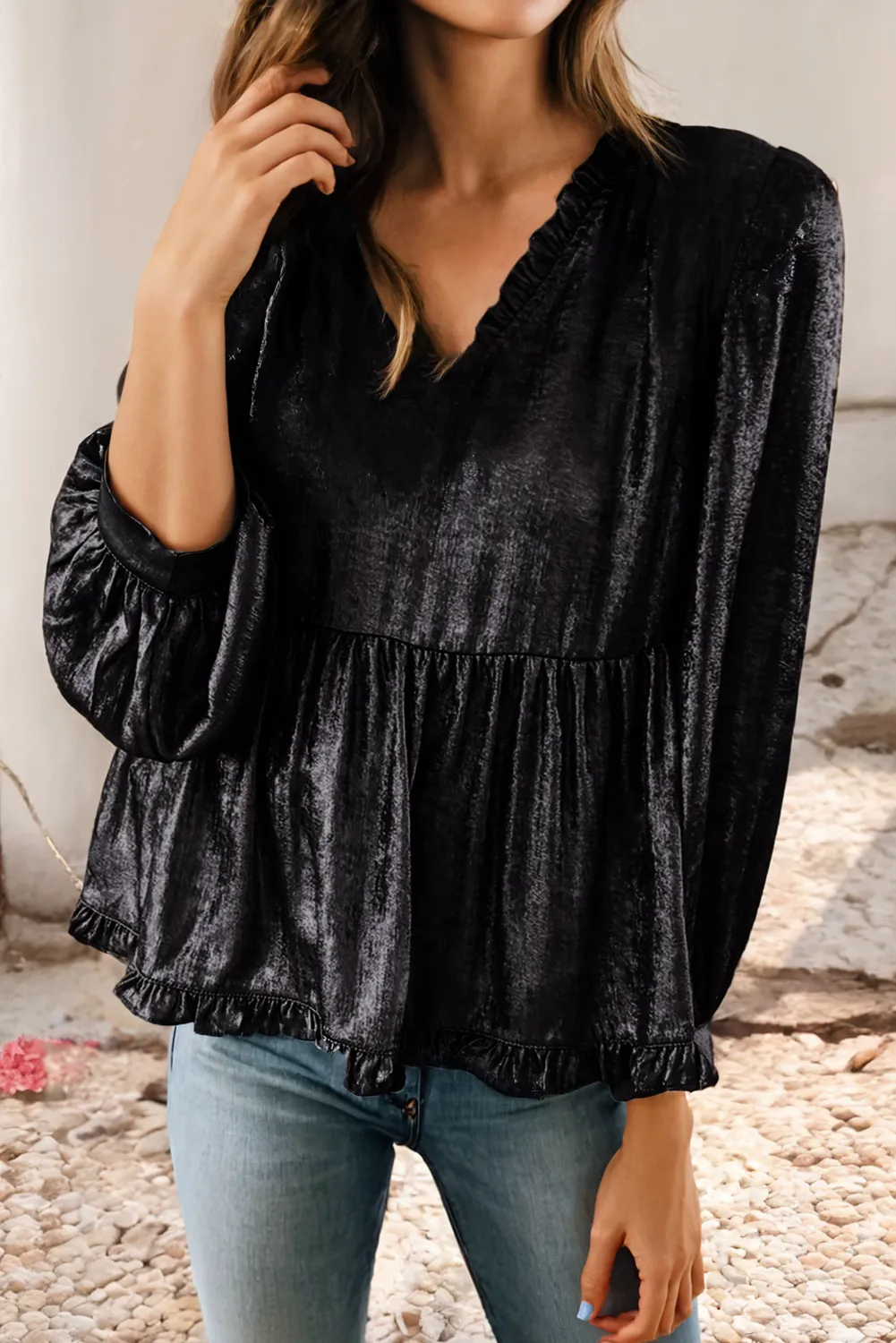 Metallic Babydoll Blouse