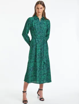 Millie Collared Long Sleeve Maxi Shirt Dress - Petrol Marble Print