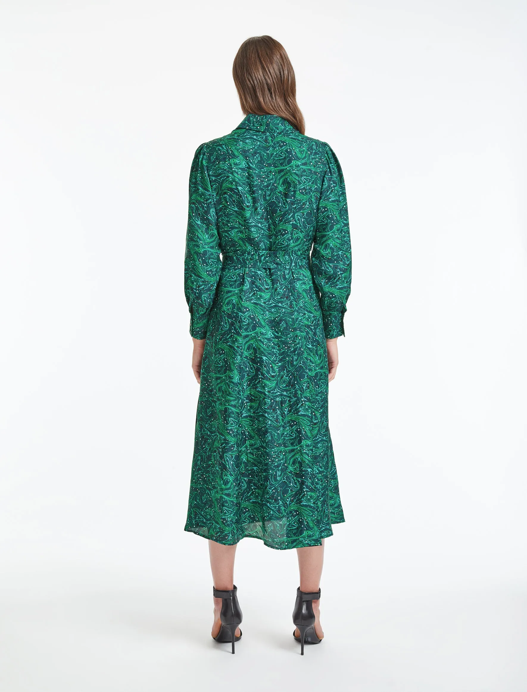 Millie Collared Long Sleeve Maxi Shirt Dress - Petrol Marble Print