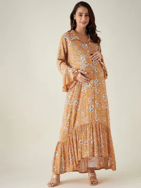 Mustard Floral Print Maternity dress