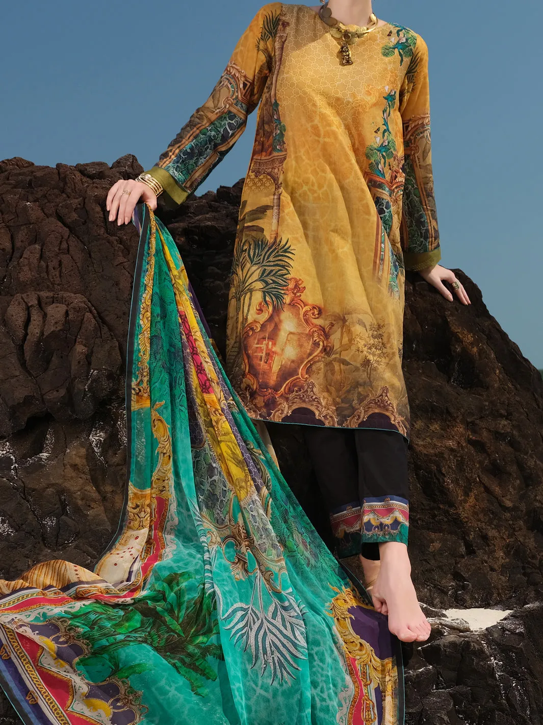 Mustard Lawn 3 Piece Unstitched - ALP-3PS-819