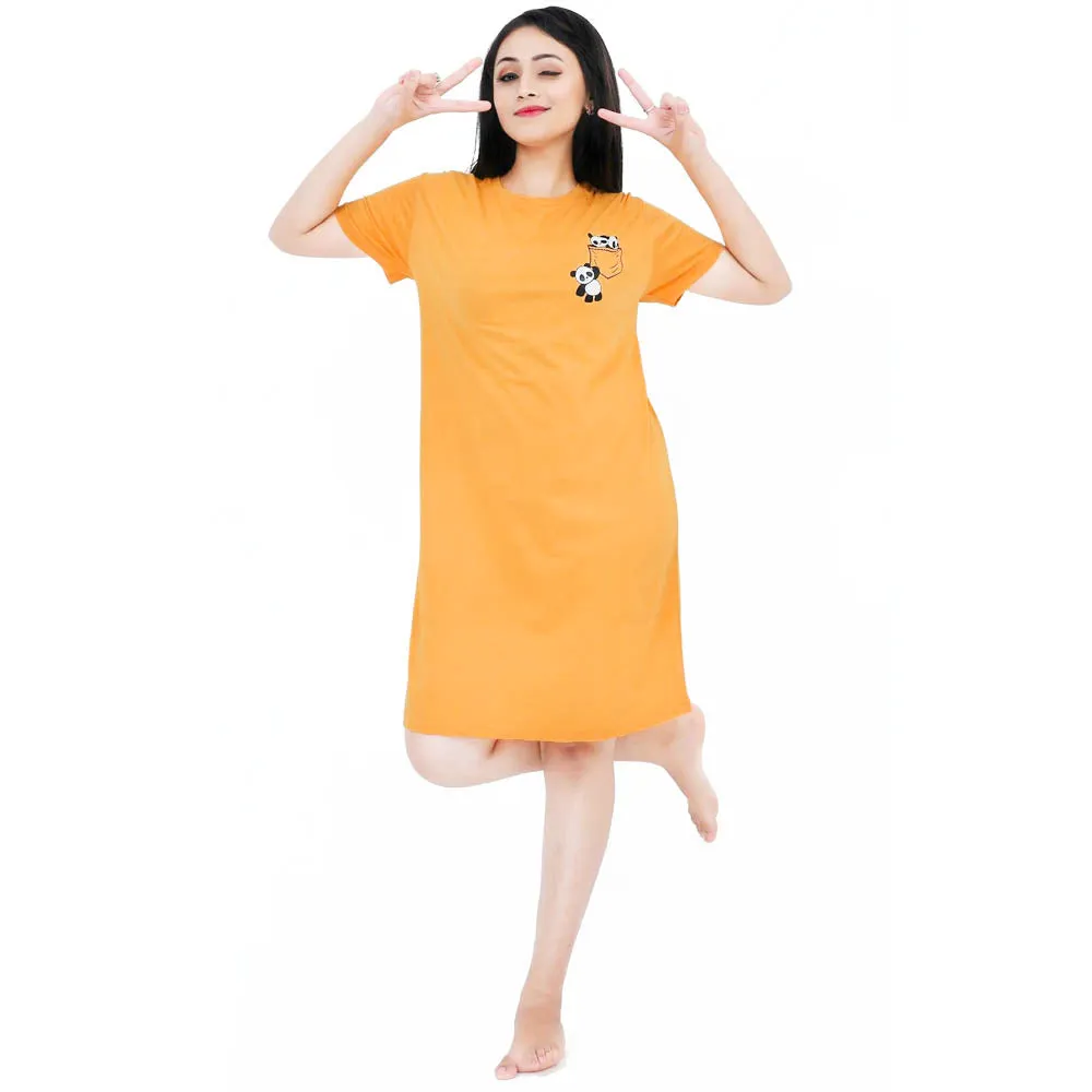 Mustard Panda Short Cotton Dress