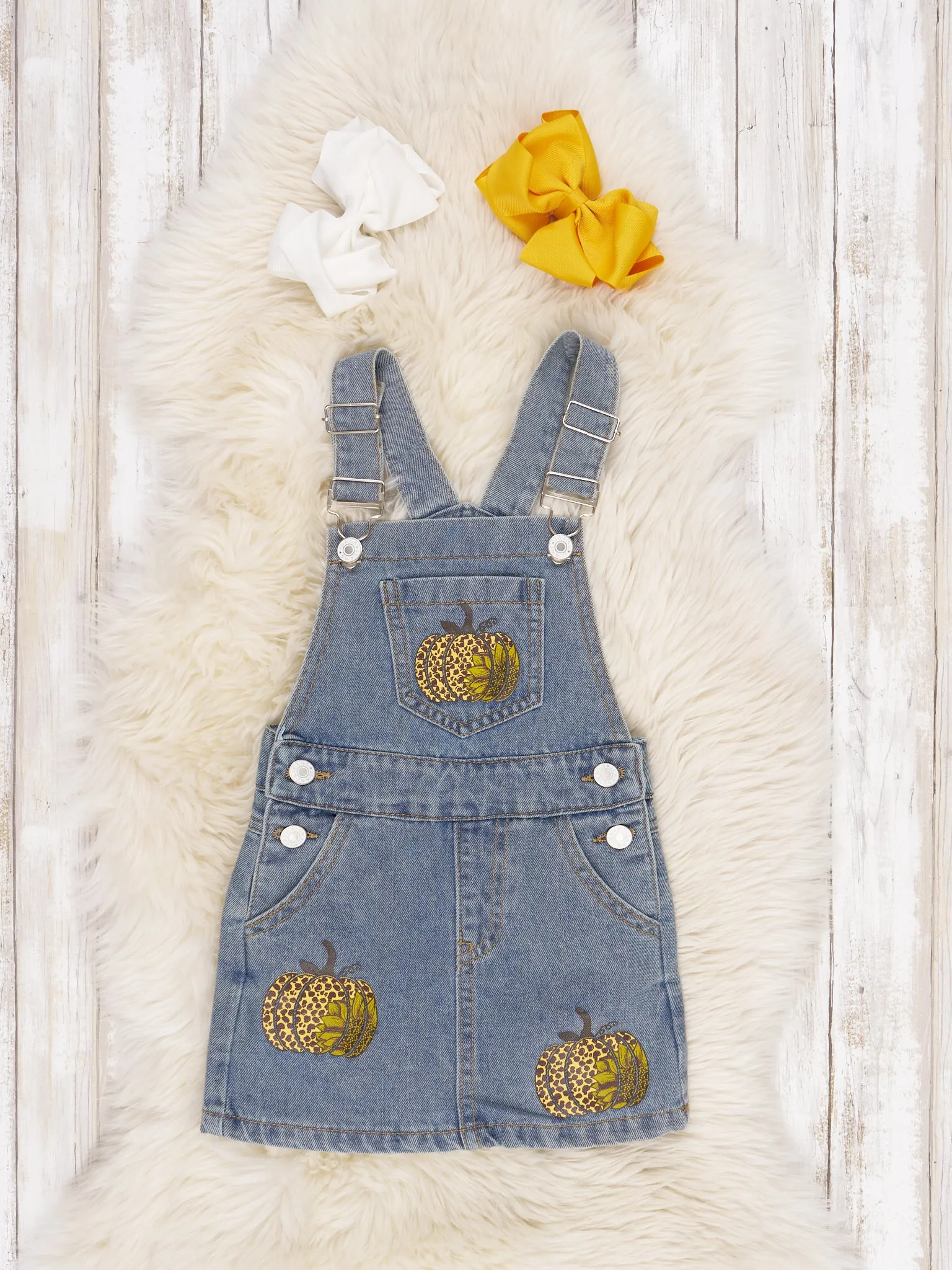 Mustard Striped Shirt & Denim Pumpkin Overall Dress