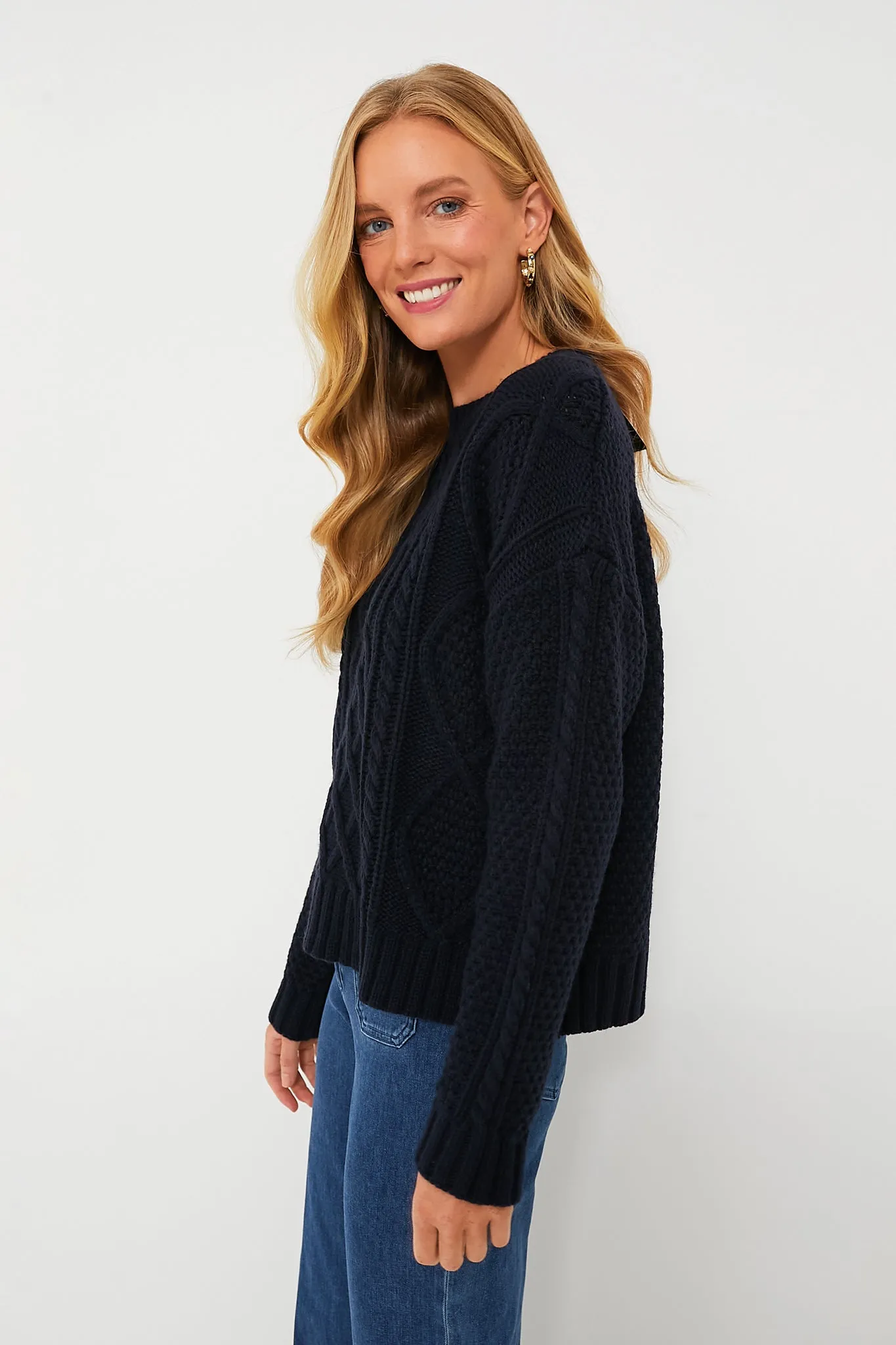 Navy Cable Knit Courchevel Sweater