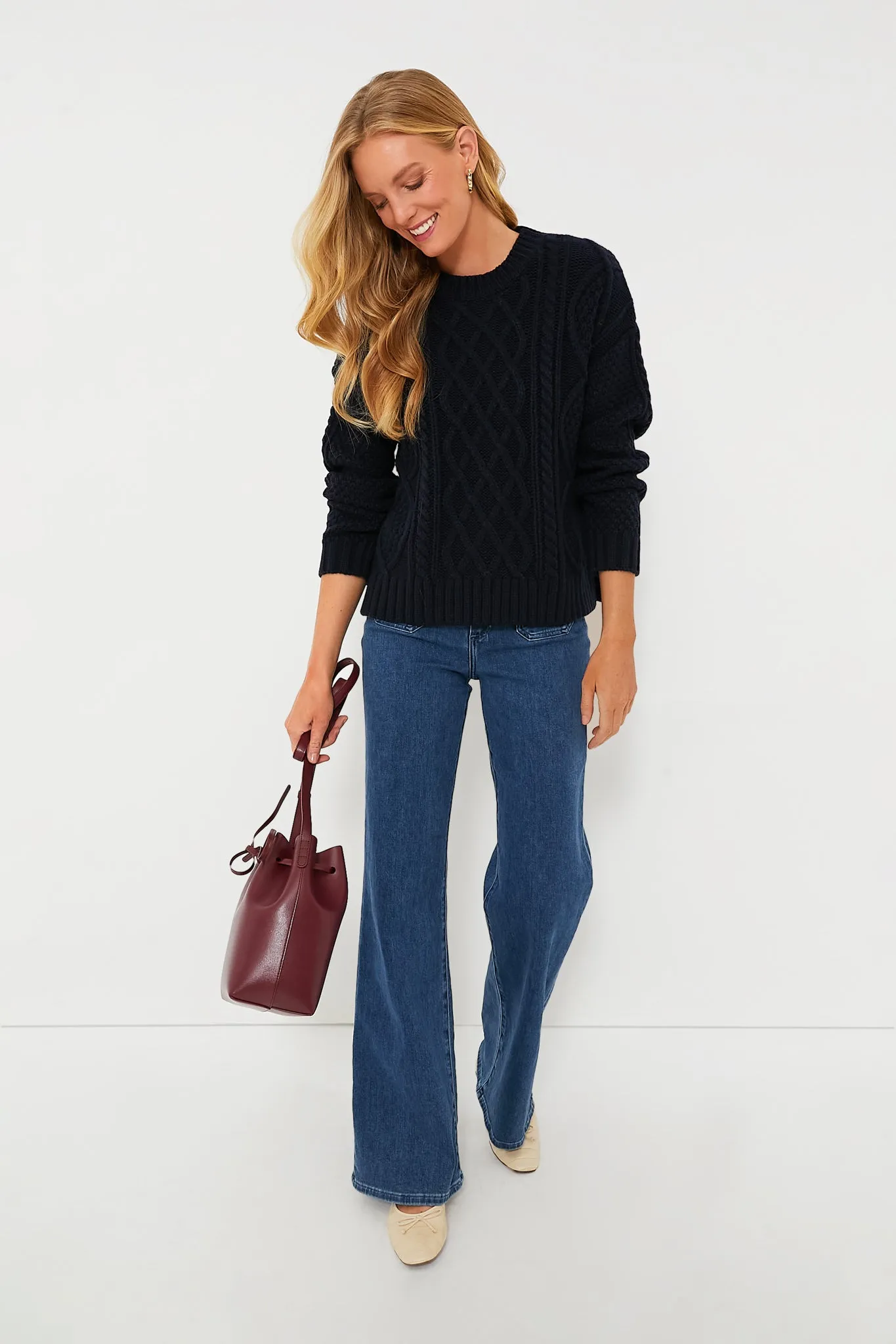 Navy Cable Knit Courchevel Sweater