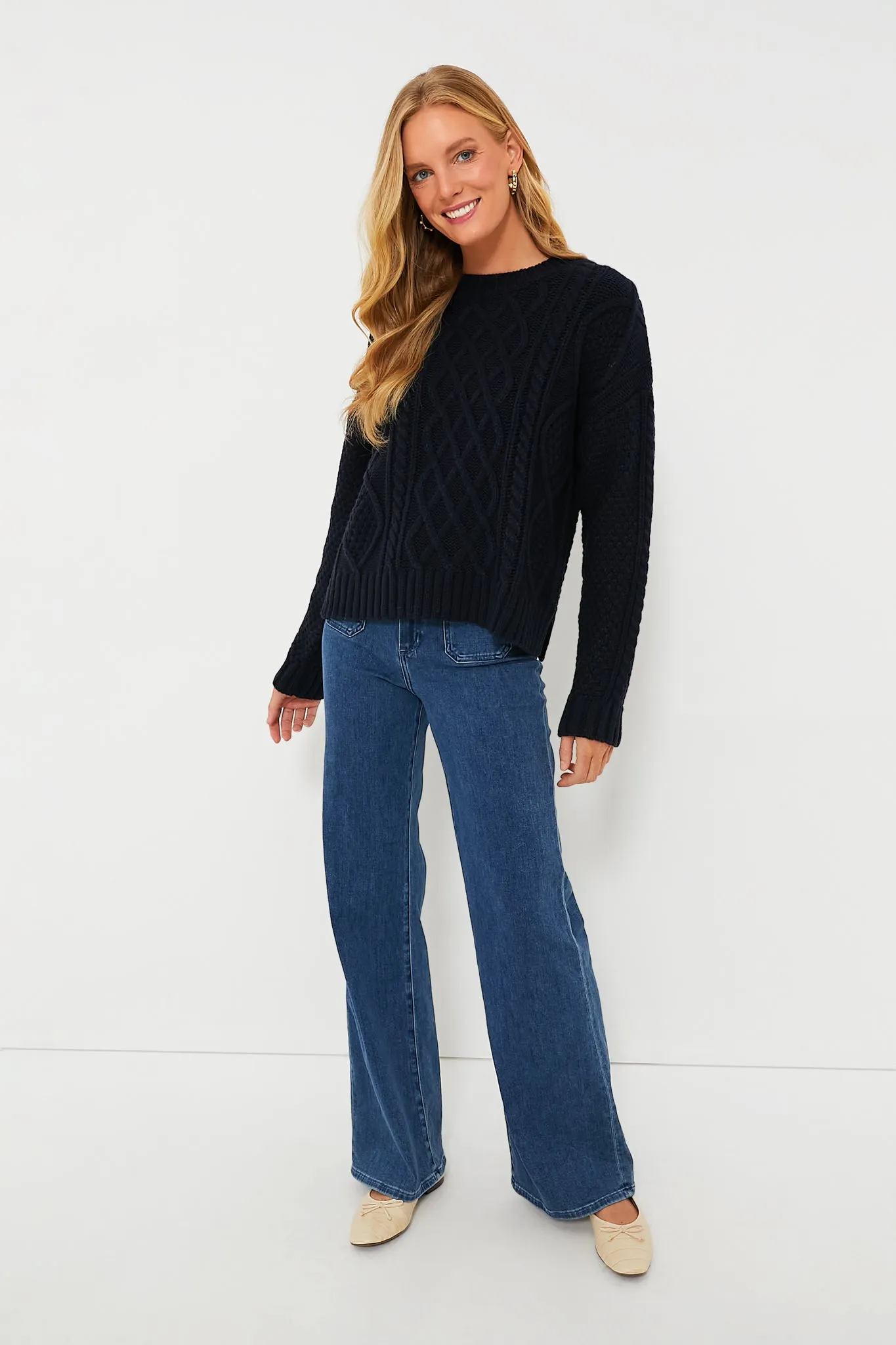 Navy Cable Knit Courchevel Sweater