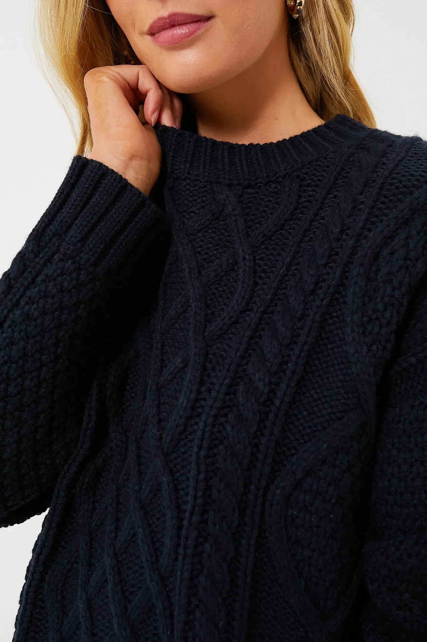 Navy Cable Knit Courchevel Sweater