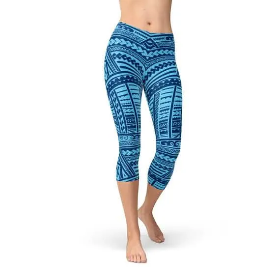 Ocean Wave Maori Design Capri Leggings