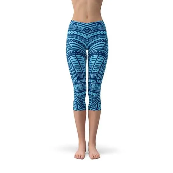 Ocean Wave Maori Design Capri Leggings