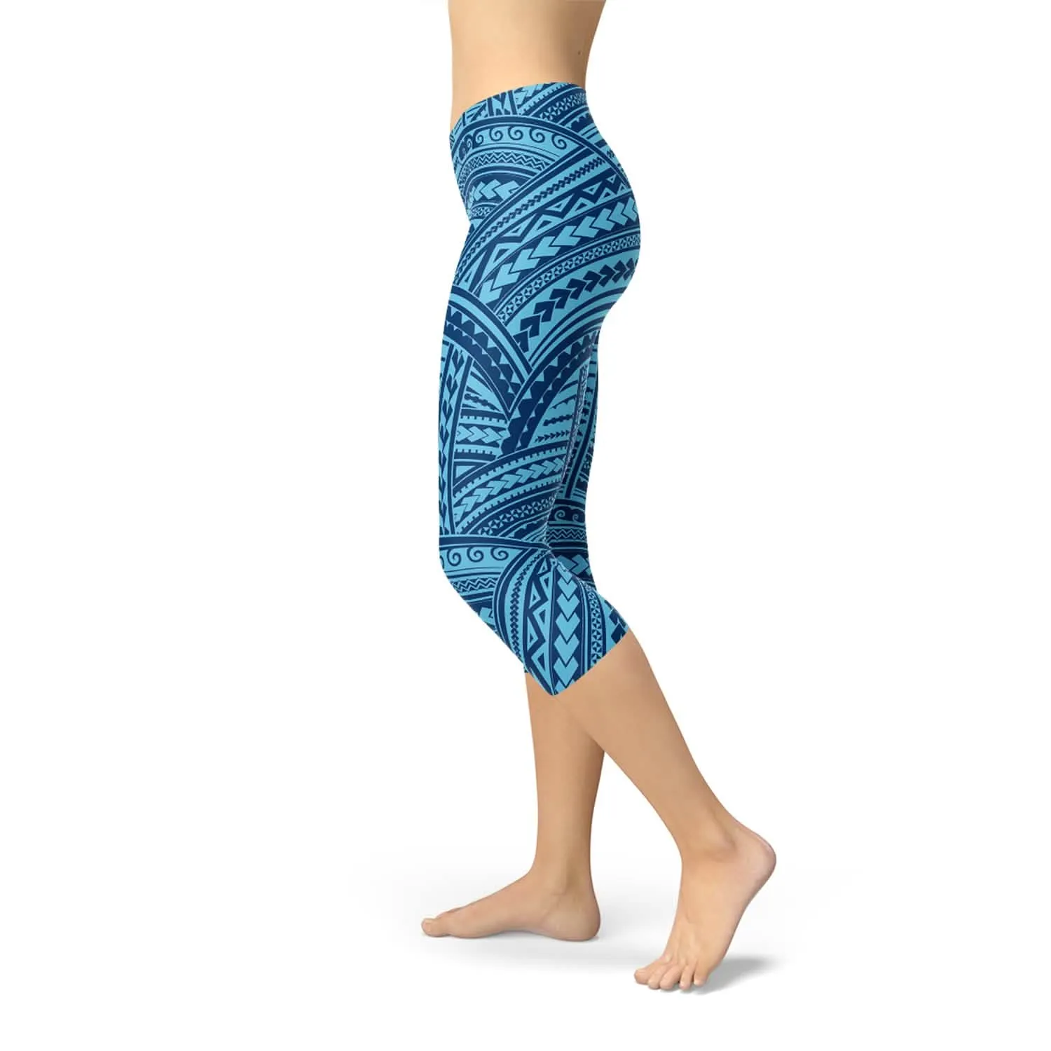 Ocean Wave Maori Design Capri Leggings