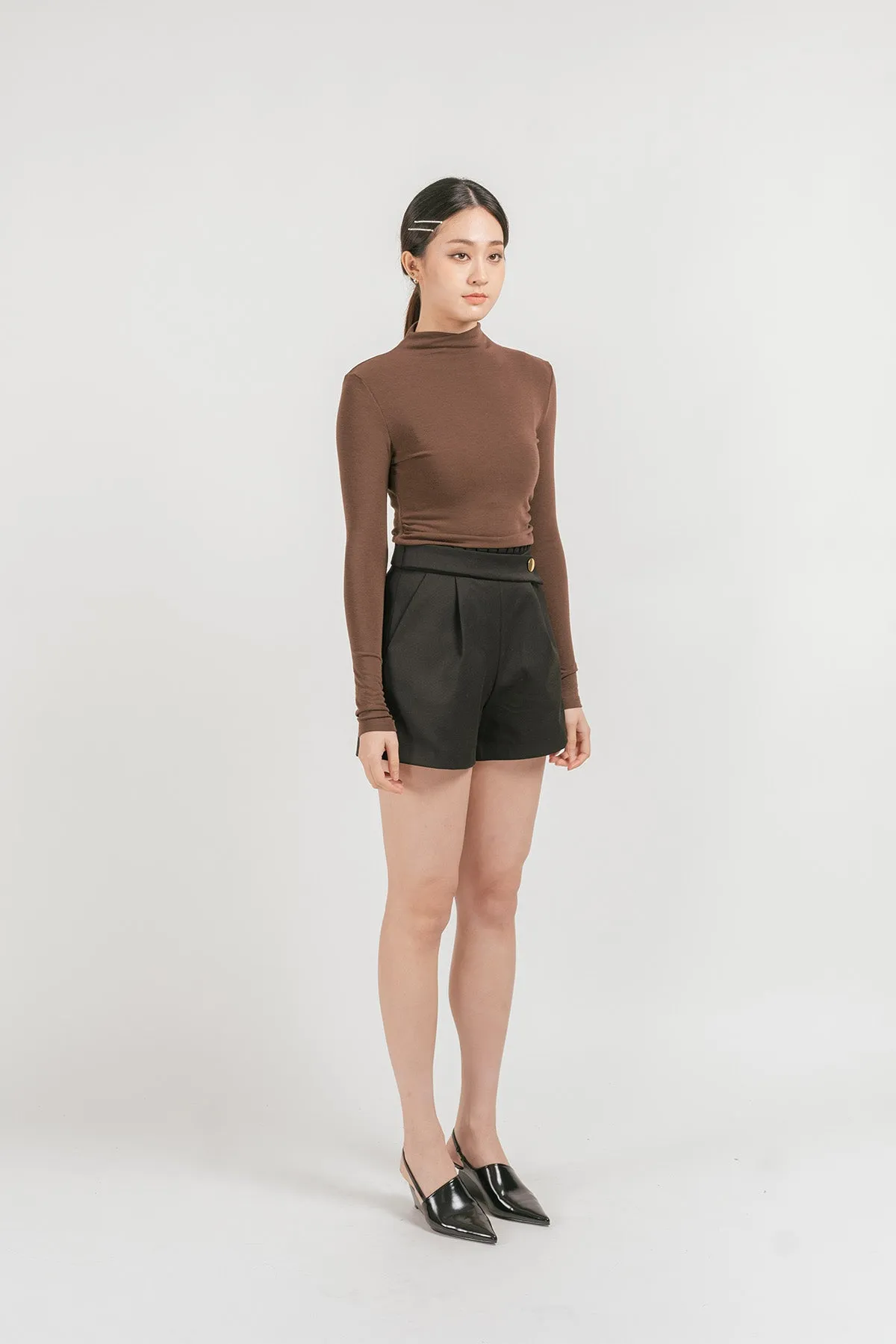 Ovinnea Ruched Turtleneck Top