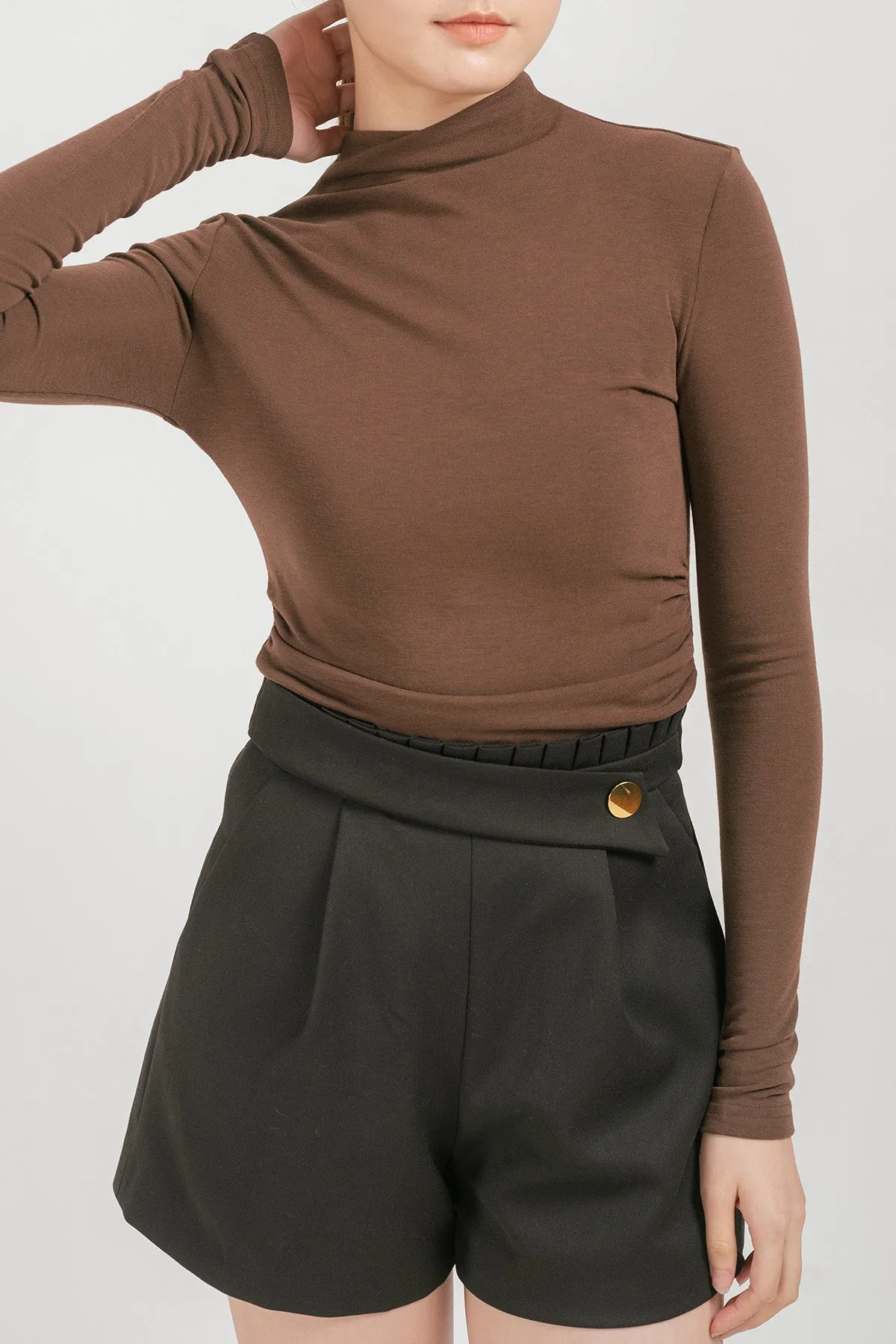 Ovinnea Ruched Turtleneck Top