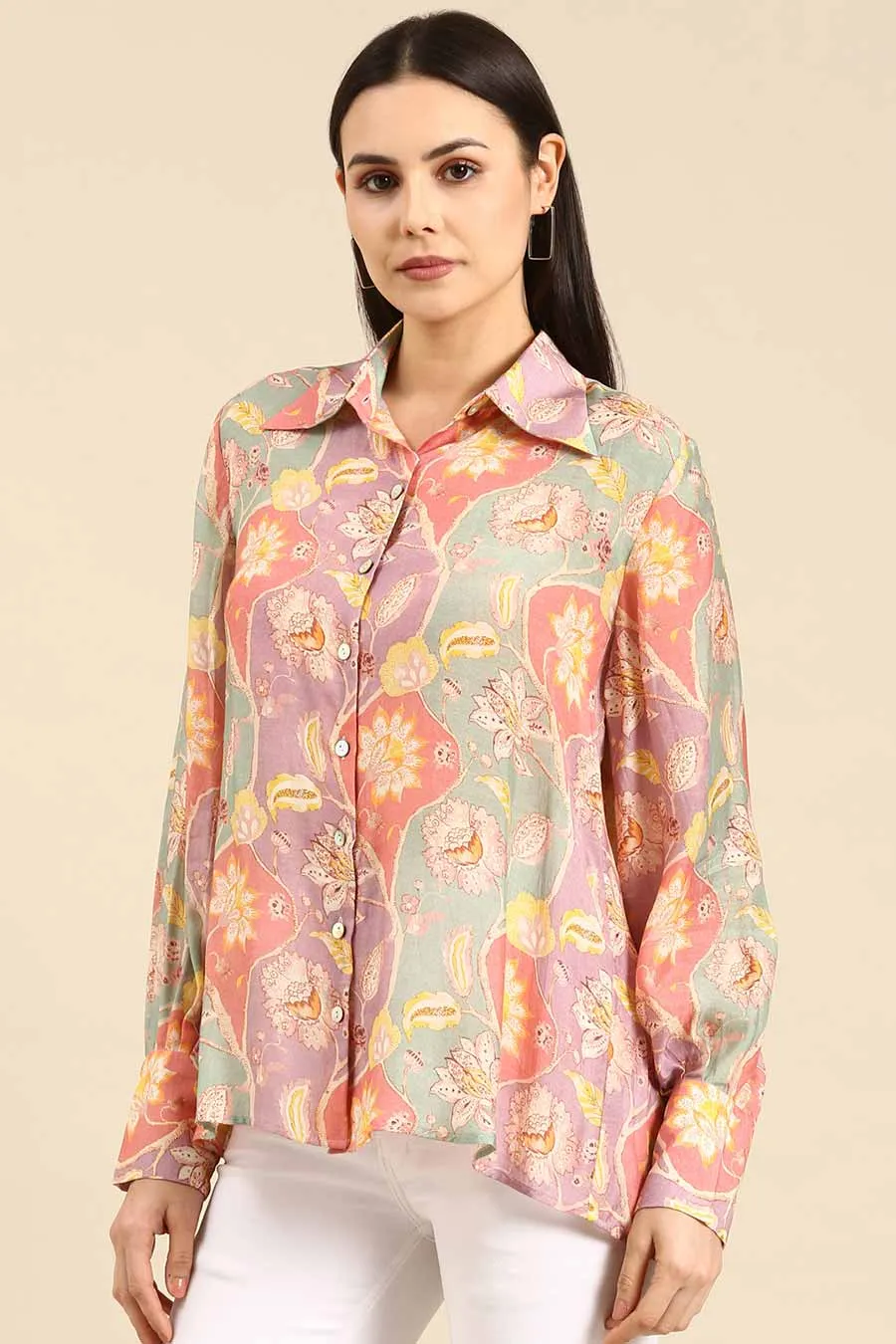 Pastel Floral Print Muslin Shirt