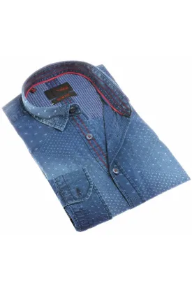 Pattern Jacquard Stone Wash Denim Button Down Shirt