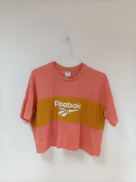 Pink and mustard reebok branded cropped t-shirt, Reebok, Size 12, 14, M