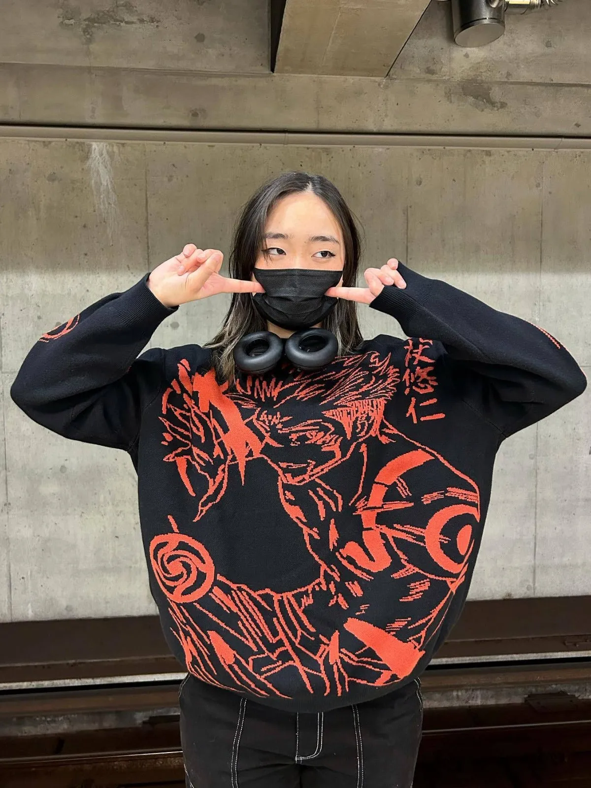 Premium Jujutsu Kaisen-Inspired Knit Sweater – Yuji Itadori & Nobara Kugisaki Jacquard Design