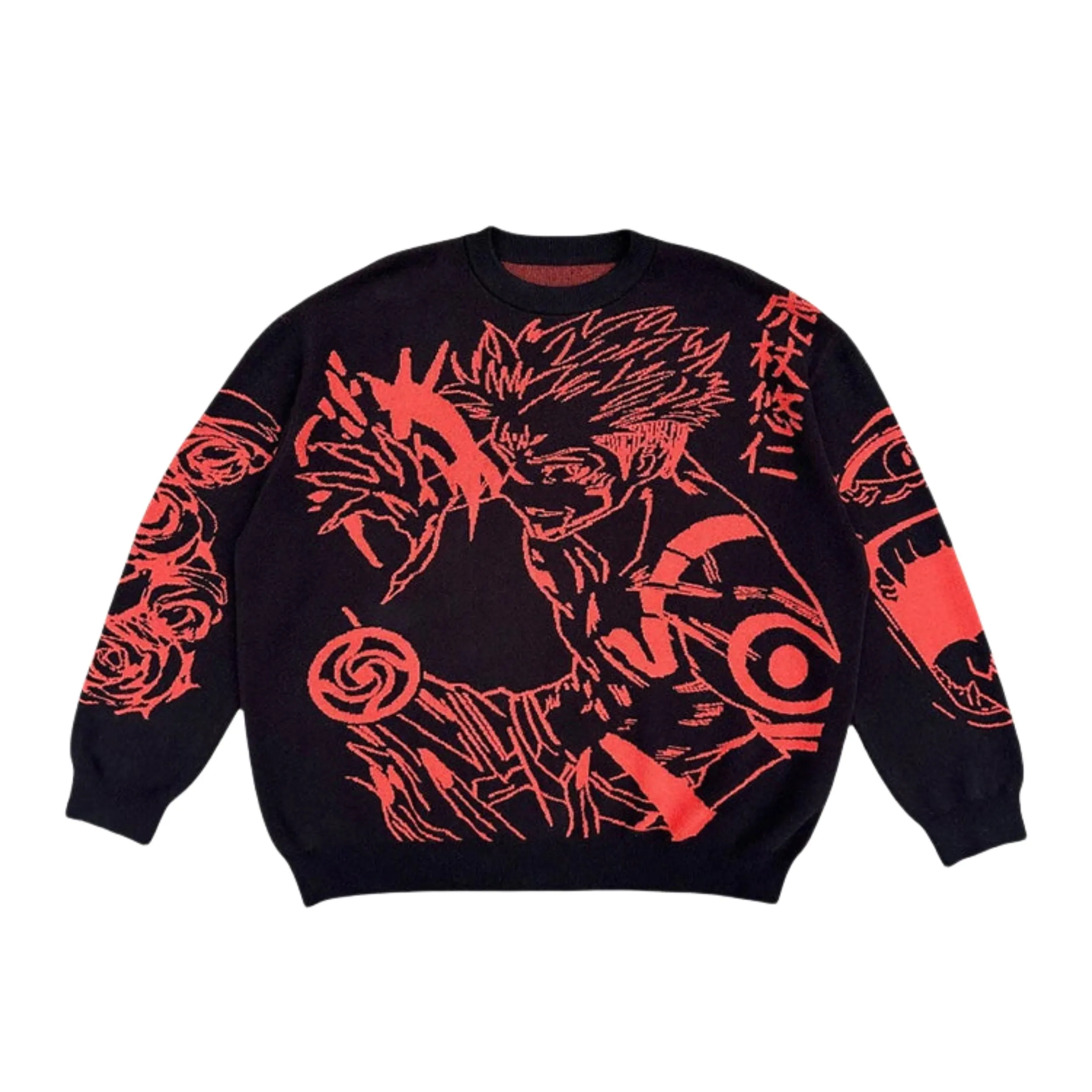 Premium Jujutsu Kaisen-Inspired Knit Sweater – Yuji Itadori & Nobara Kugisaki Jacquard Design