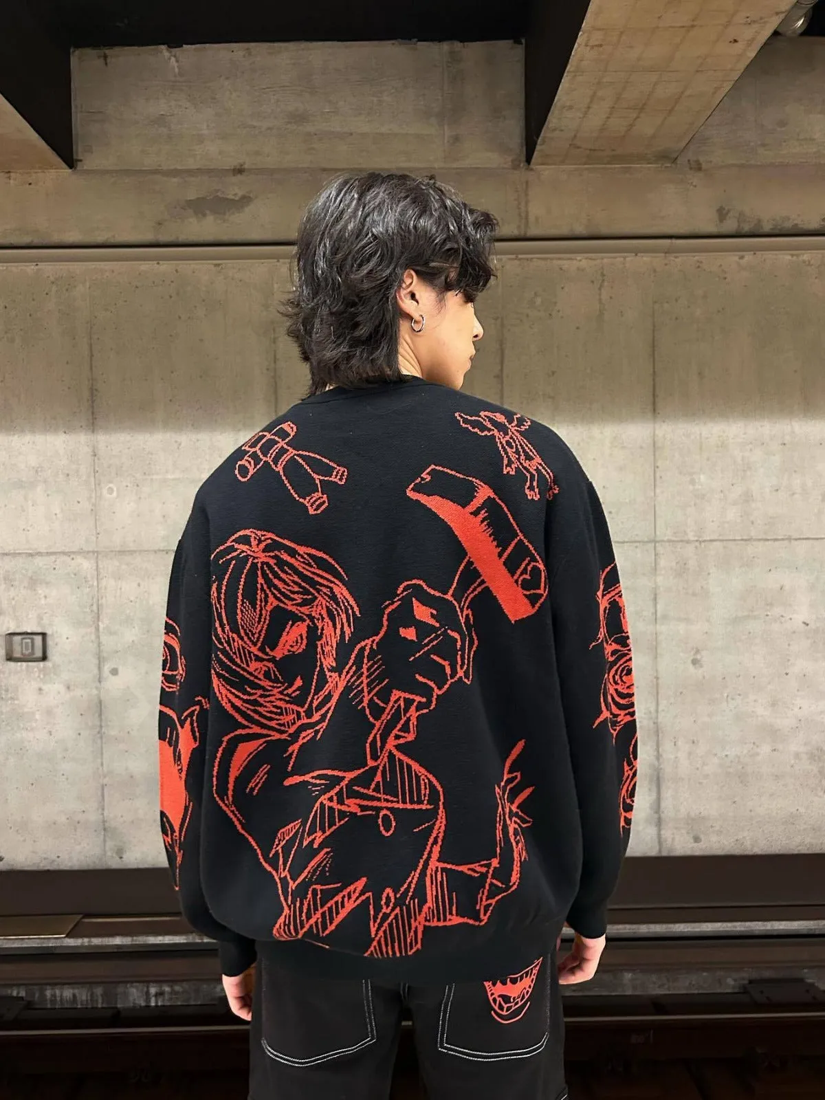 Premium Jujutsu Kaisen-Inspired Knit Sweater – Yuji Itadori & Nobara Kugisaki Jacquard Design