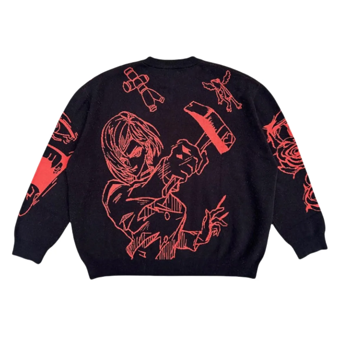 Premium Jujutsu Kaisen-Inspired Knit Sweater – Yuji Itadori & Nobara Kugisaki Jacquard Design