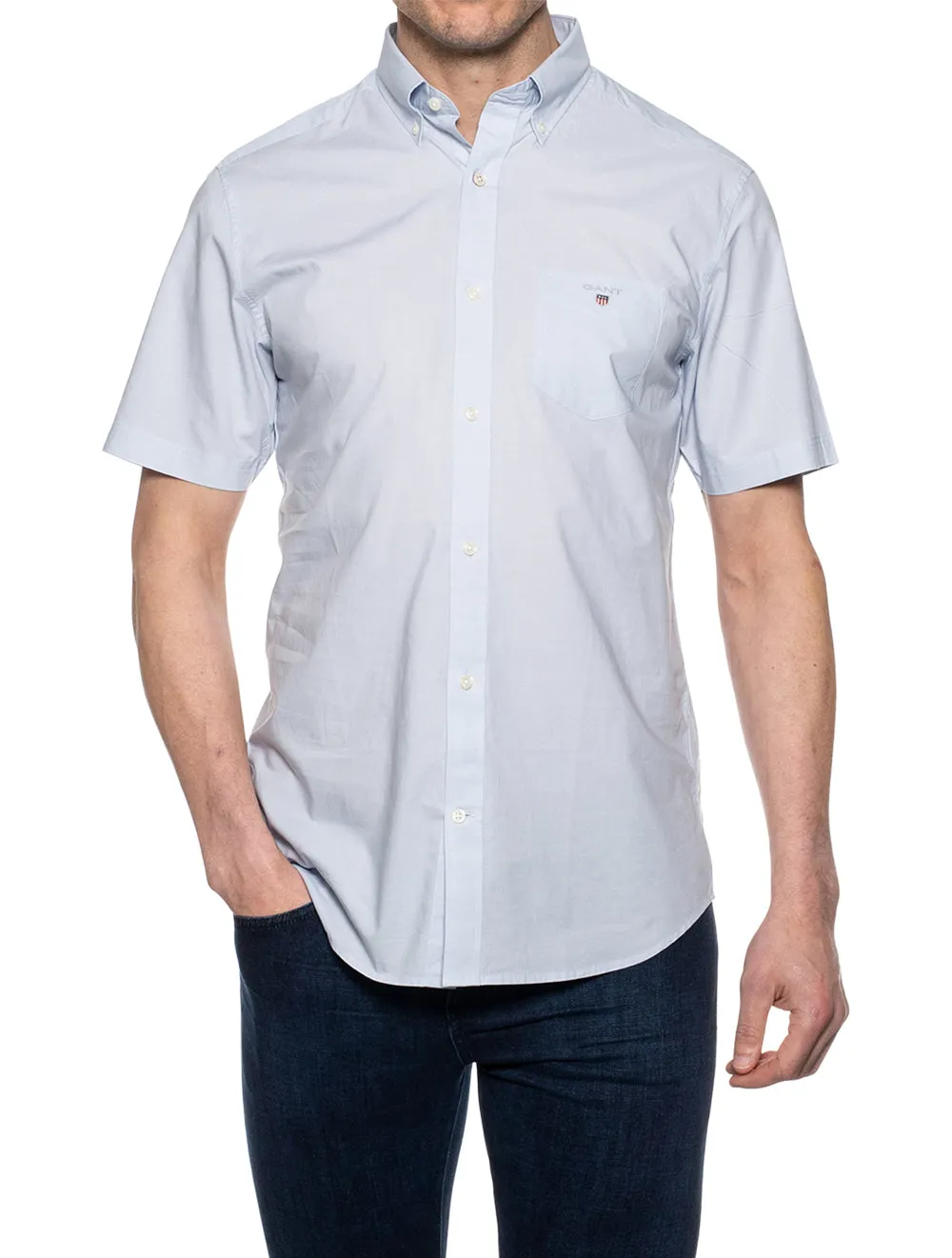 Regular Fit Short Sleeve Broadcloth Shirt Muted Blue