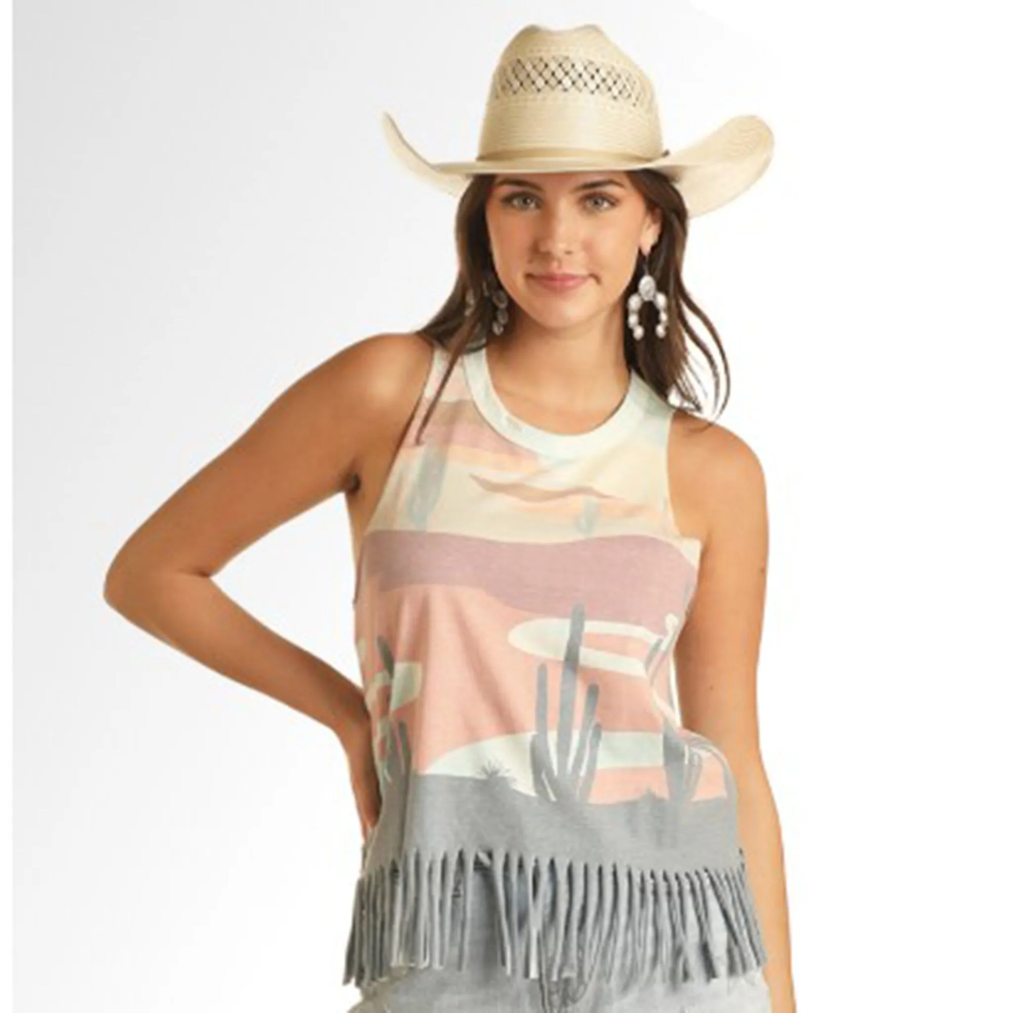 Rock & Roll Women's Desert Scene Fringe Tank