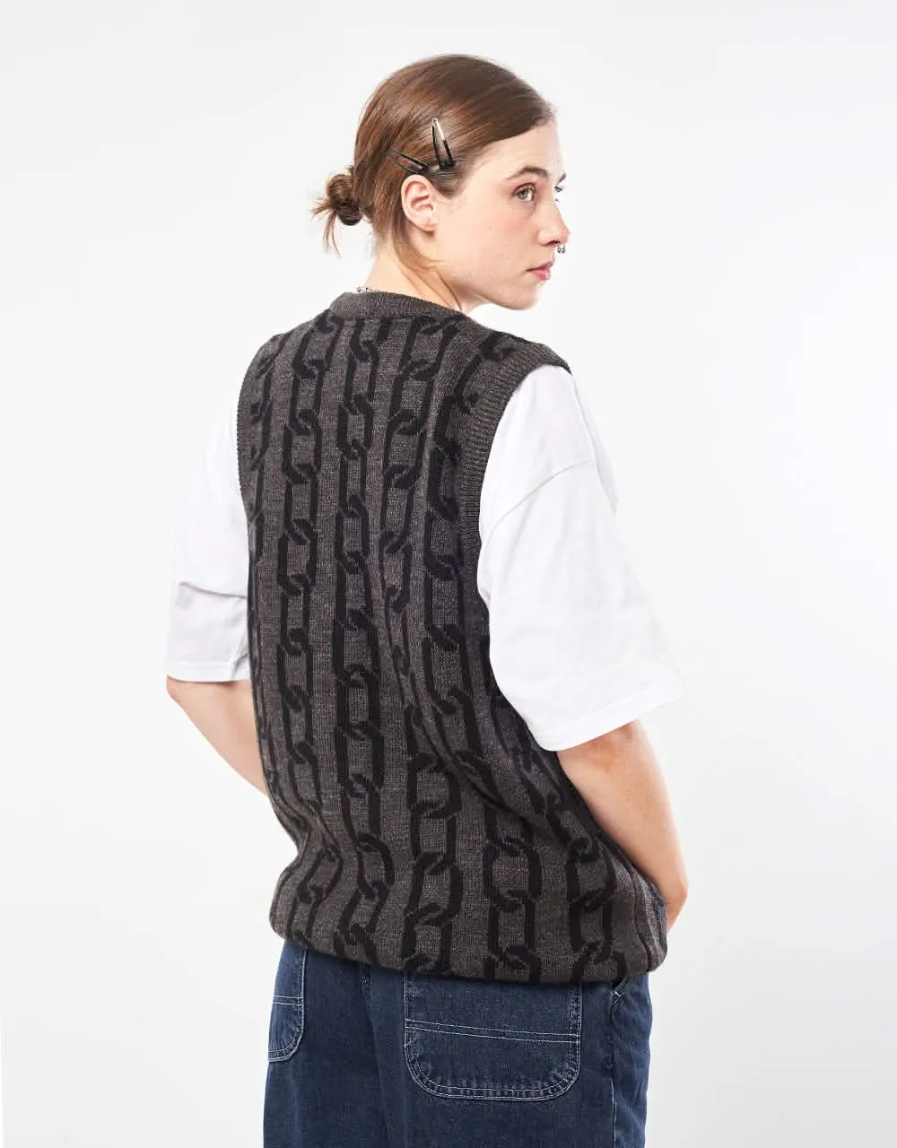 Route One Chains Knitted Vest - Charcoal