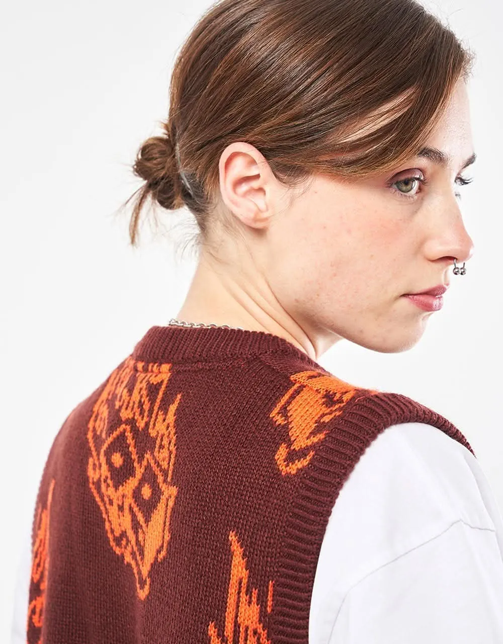 Route One Dice Knitted Vest - Cappuccino