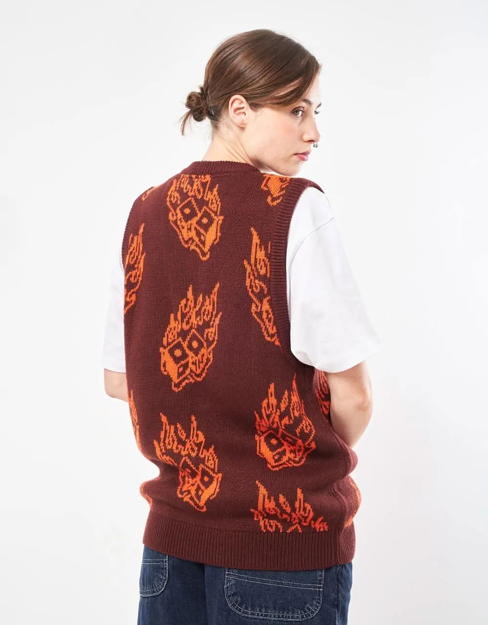 Route One Dice Knitted Vest - Cappuccino